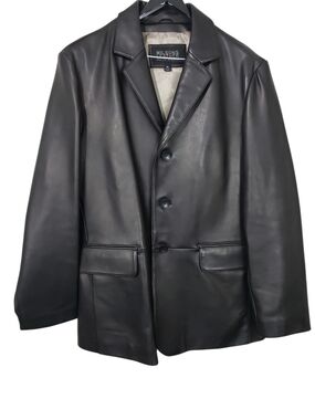 Wilsons Leather Pelle Studio Men's Black Leather Blazer Size XL